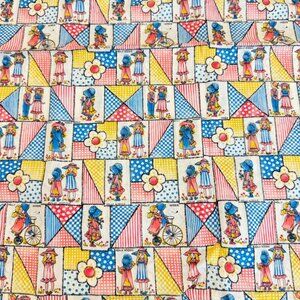 Holly Hobbie VTG Patchwork Fabric Remnant 40"x44" Multi-Color Montgomery Ward